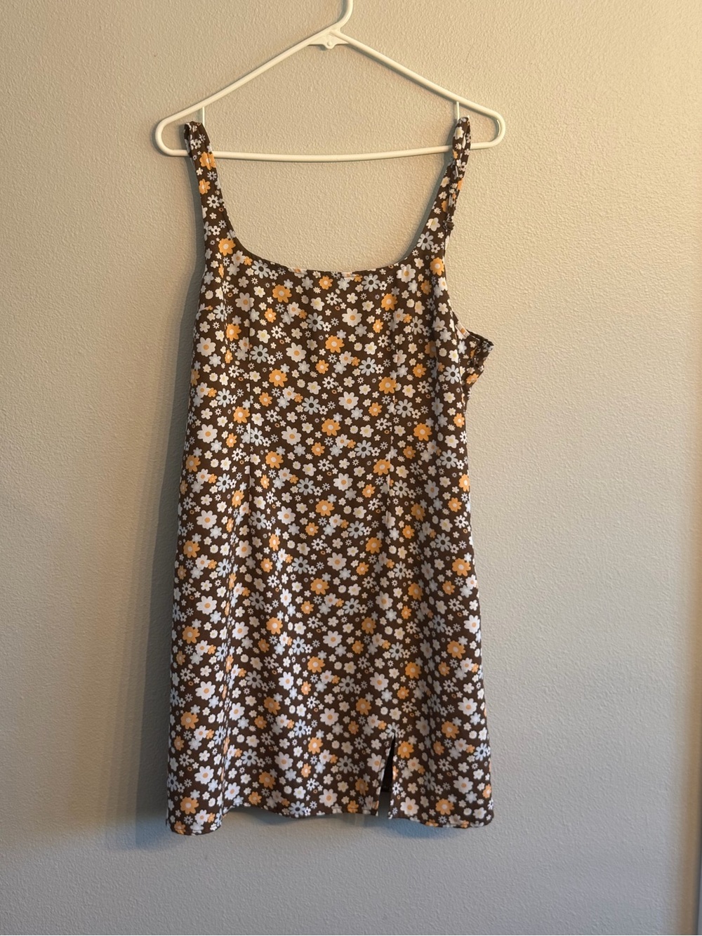 HOLLISTER Youth Dress Brown Floral With Slit Adjustable Strap- Size Large